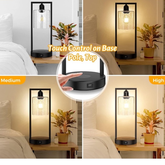 Set of 2 Wireless Charging Touch Control Lamps Dimmable Nightstand USB Port Lamp - Picture 3 of 7